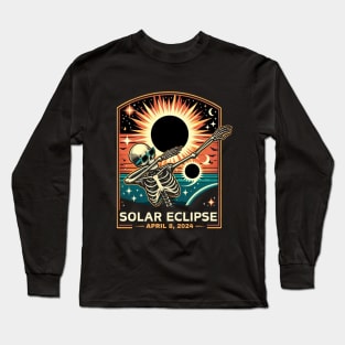 Solar Eclipse April 8th 2024 dabbing skeleton Total Eclipse 2024 Long Sleeve T-Shirt